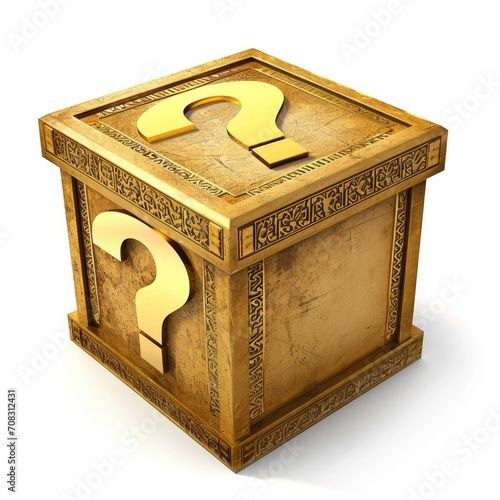 A mystery box with question mark on it
