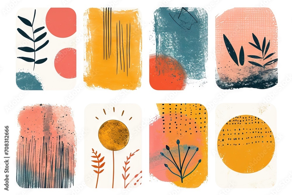 Abstract small simple icon clipart set of blush geometric shapes with