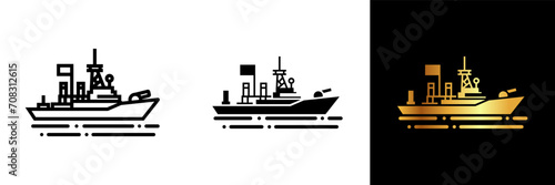 Sail the seas with strength and purpose using this navy ship icon, symbolizing maritime power, defense, and the formidable presence of naval forces.