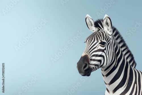 A zebra stands out against the backdrop of a blue sky.
