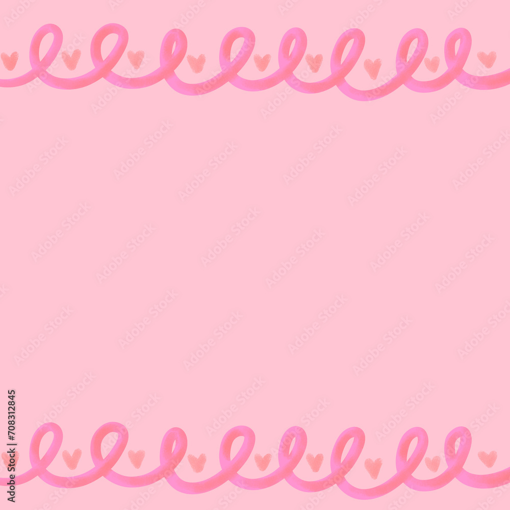 Wave line and hearts on pink background with Valentine's Day