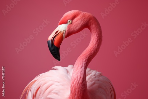 A flamingo, its pink hue matching the background, stands out.