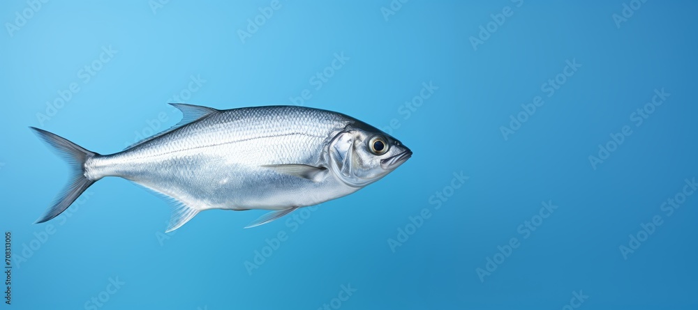Obraz premium Silver fish swim in water, their swirling schools creating a mesmerizing scene against a silver background.