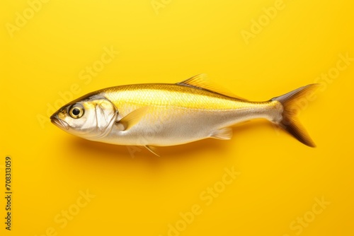 Bright yellow fish, their golden exoskeletons gleaming, stand out against a yellow background.