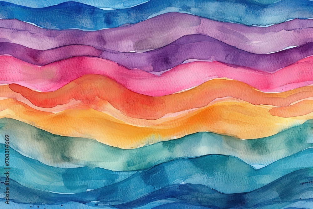 Abstract minimalist simple colorful watercolor brush lines waves stripes.