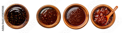 hoisin sauce in wooden bowl set in transparent background photo