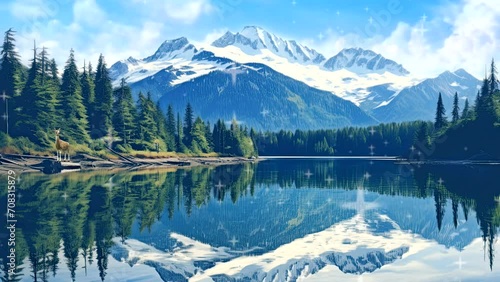 footage Serene Mountain Lake Landscape with Reflective Waters