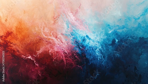 Abstract background with blue, orange and red watercolor paint splashes