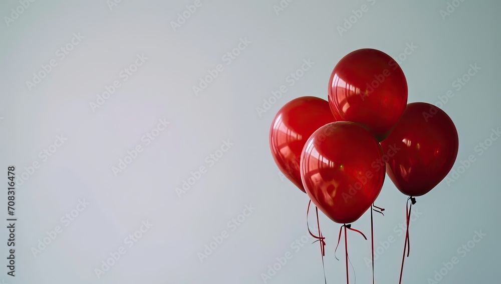 Red balloons on grey background. Valentines day concept. Copy space.