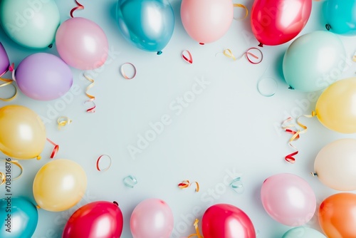 Beautiful happy birthday Background With Balloons by the frame, there is blank space in the center for text