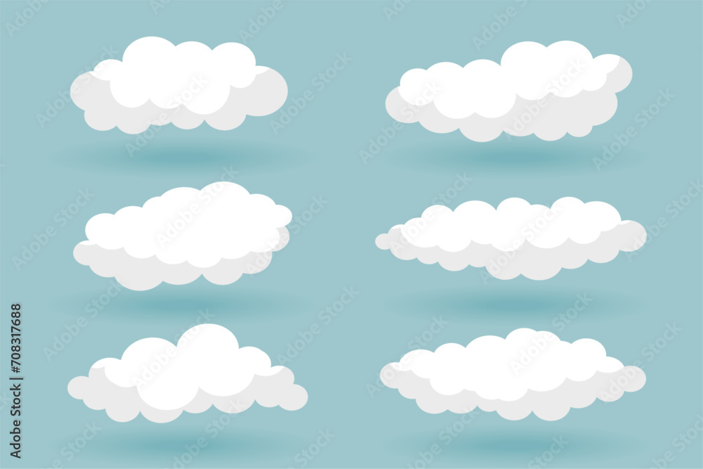 pack of six fluffy clouds icons for sky weather