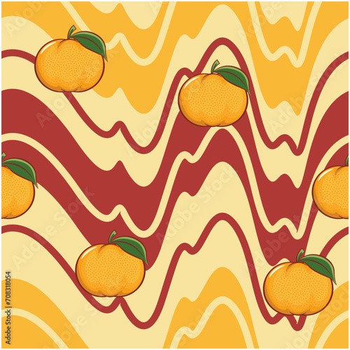 vector illustration of a mandarin orange pattern lined up smoothly, wavy with a dominant red and yellow color
