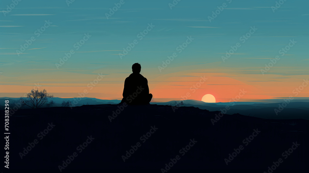 Silent Contemplation: silhouette of a person in solitude