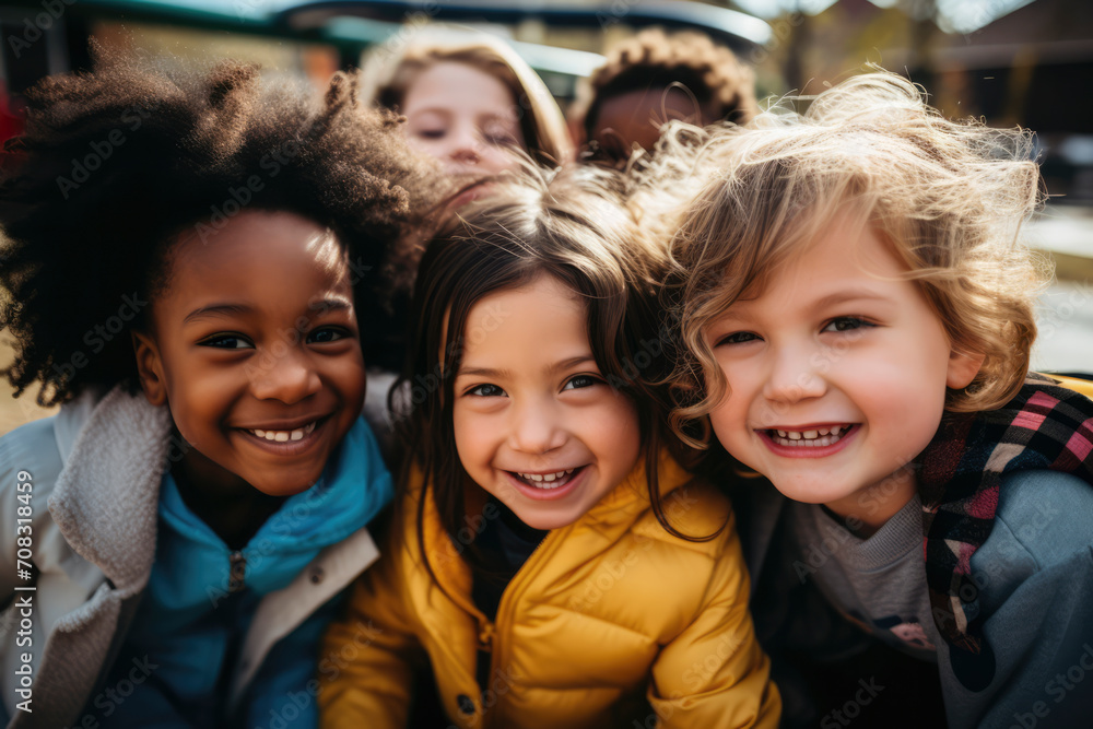 A diverse group of children, various abilities and backgrounds, play joyfully on an inclusive playground, celebrating unity, laughter, and acceptance
A diverse group of children, various abilities and backgrounds, play joyfully on an inclusive playground, celebrating unity, laughter, and acceptance