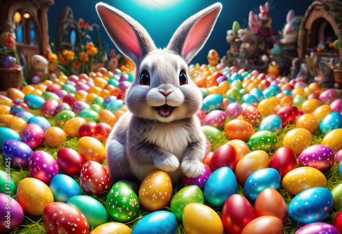 Colorful Easter eggs surrou...