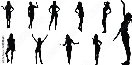 Set of woman silhouette full body in various pose illustration