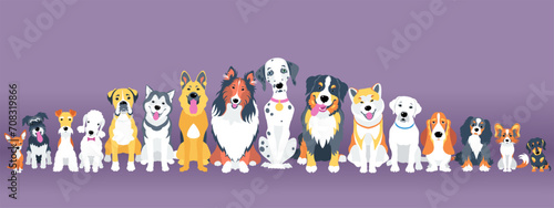 Vector dogs of different breeds border set, flat design photo
