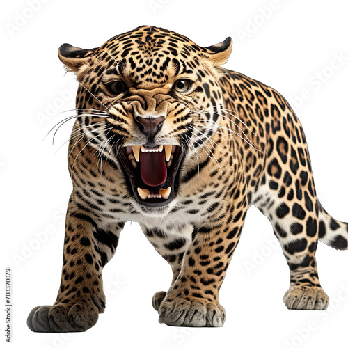 Jaguar roar isolated white background