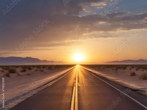 Road scenery in natural with morning sunshine, beautiful sky generative ai illustration art