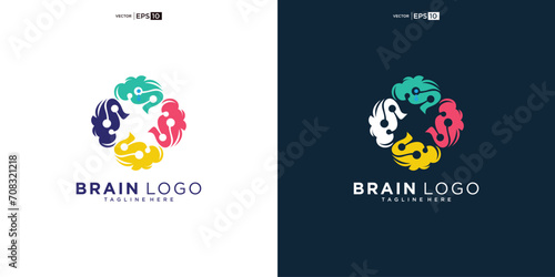 brain color logo. genius smart symbol design. abstract brain logo elements