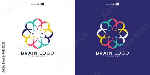 brain color logo. genius smart symbol design. abstract brain logo elements