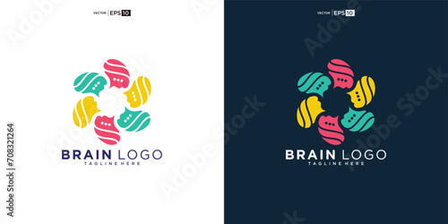 logo brain creative inspiration design. Intellect mind sign. Speech bubbles. Brainstorm communication.