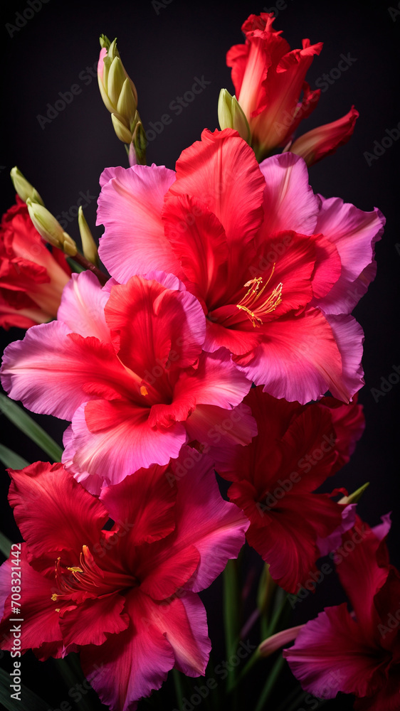 Obraz premium large beautiful dark red gladiolus flower on a summer evening