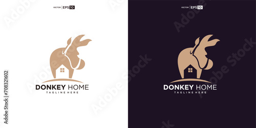 donkey logo design with house for inspiration photo