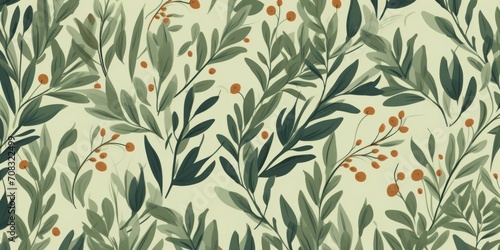 Floral seamless pattern with grass and leaves. design for paper, cover, fabric, interior decor and other, Generative AI