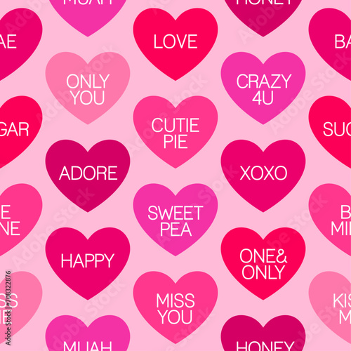 Words with pink hearts seamless pattern design for valentine’s day.