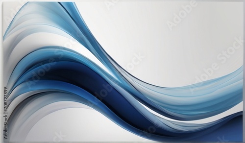 Abstract blue flowing wave lines on plain white background from Generative AI