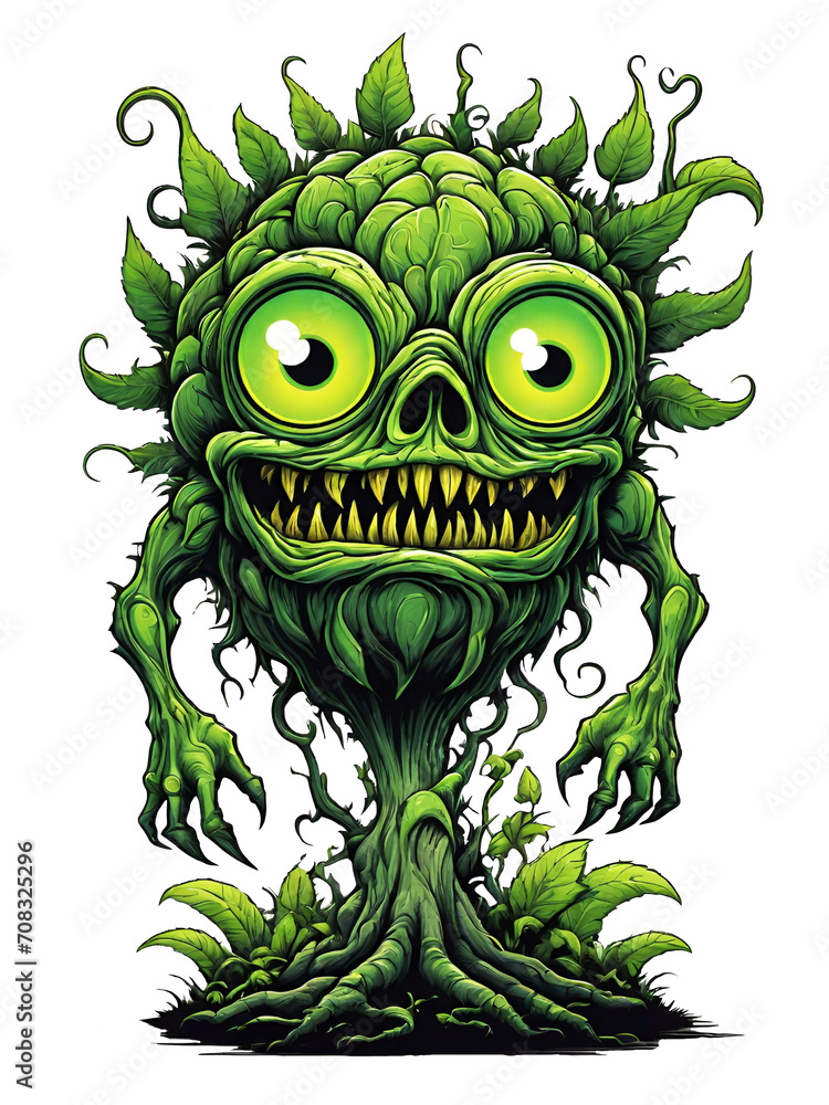 Green monster plants character design illustration on transparent background