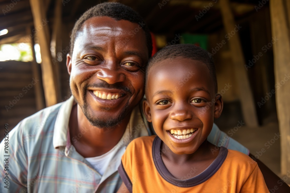 A man and a boy smile for the camera A man and a boy smile for the camera