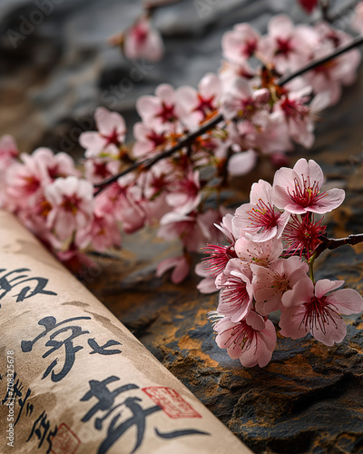 Cherry Blossoms and Calligraphy