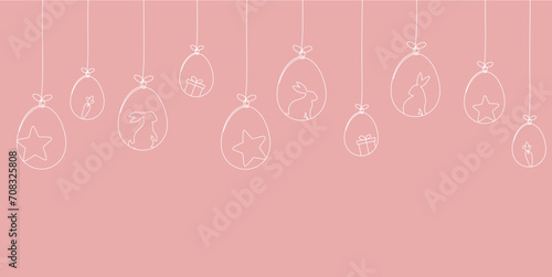 Easter egg and cute bunny line art style  vector illustration with pink background good for easter celebration. EPS 10