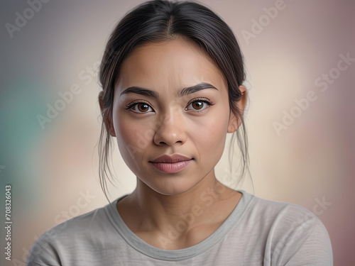 Close-Up Portrait of a Pacific Islander Young Adult Woman - Soft Pastel Drawing with Delicate Details Gen AI photo