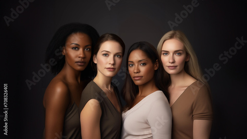 Diverse Beauty: Portrait of Four Women Embracing Multicultural Unity