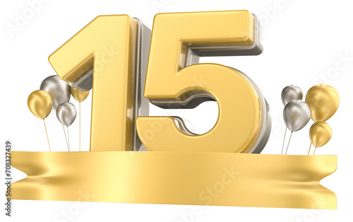 Balloon 15 Number For Anniversary 3D Render With Balloon Gold