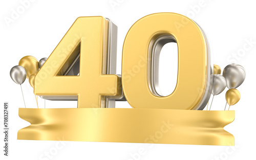Balloon 40 Number For Anniversary 3D Render With Balloon Gold