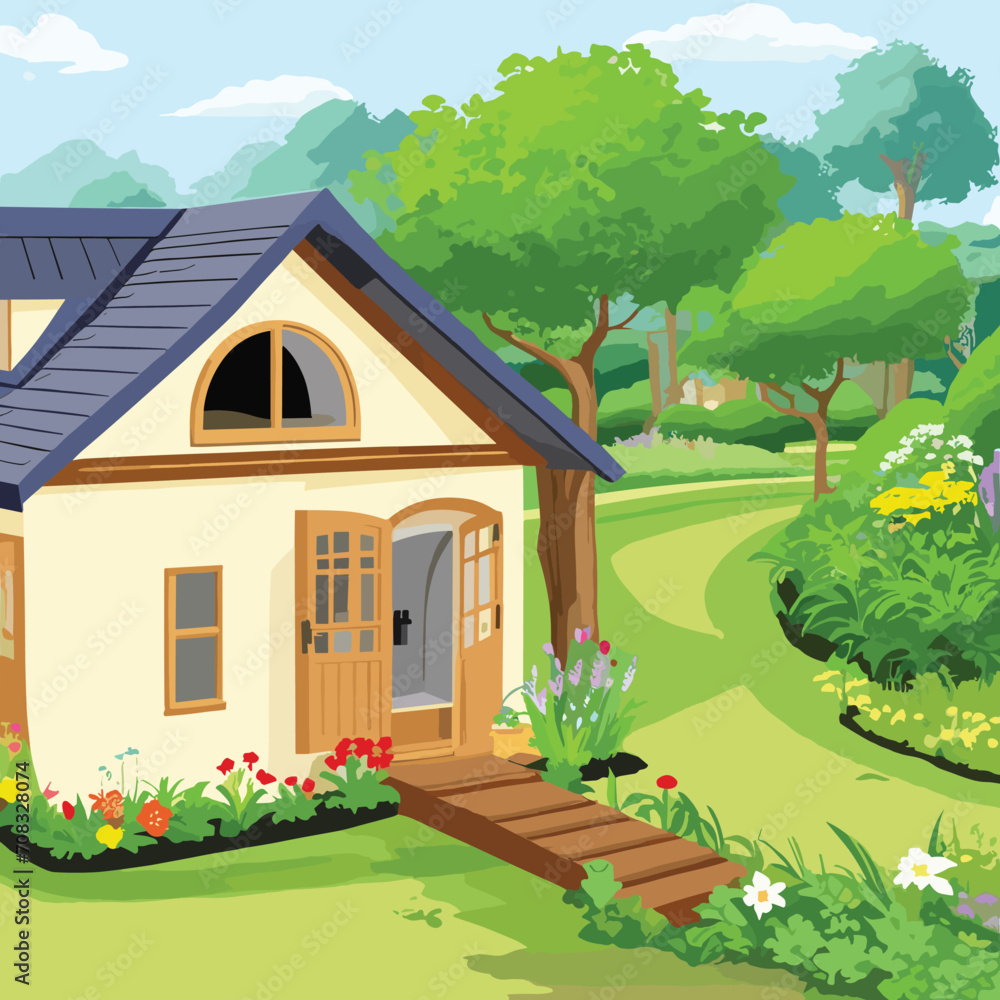  vector nature scene with house 