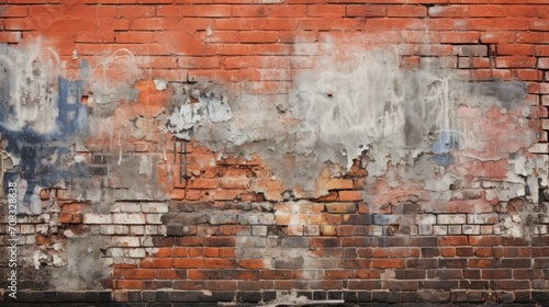 Soiled Brick Wall With Grunge Urban Graffiti. Generative Ai.