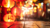 empty table top and blur of room on a blur chinese lantern festival decoration background