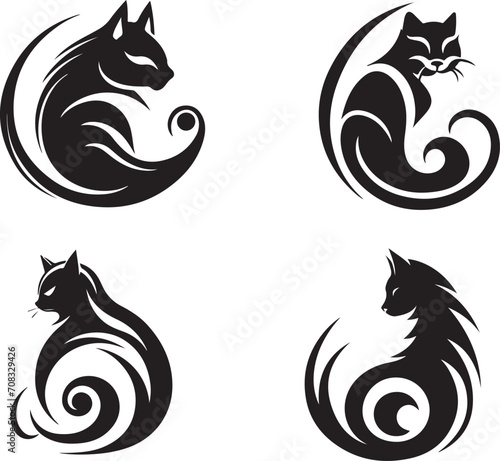 hand drawn flat logo of a cat isolated on white background generative ai