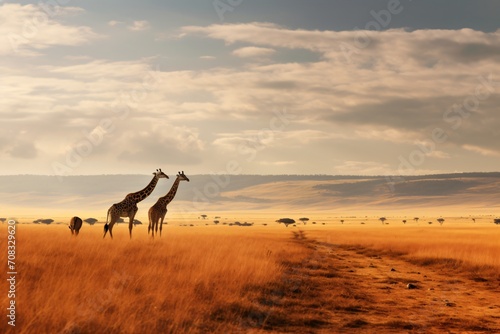 Giraffe in a wildlife safari in a jungle in kenya, africa