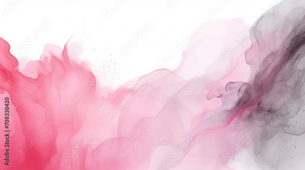 A dreamy, smoky abstract pattern created by the gradual transition, blending, and splattering of pink and purple huess isolated on white background.