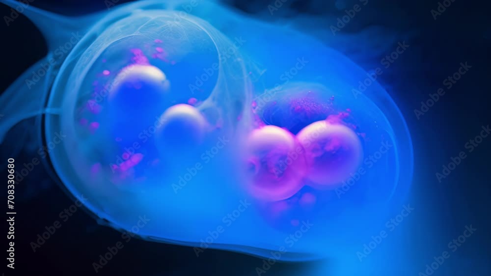 Macro shot the delicate process of a fourcell stage human embryo undergoing cell division. Macro shot the delicate process of a fourcell stage human embryo undergoing cell division.