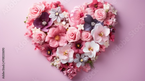 Heart-shaped Flower with Pastel Pink Background. Generative Ai. © Retu