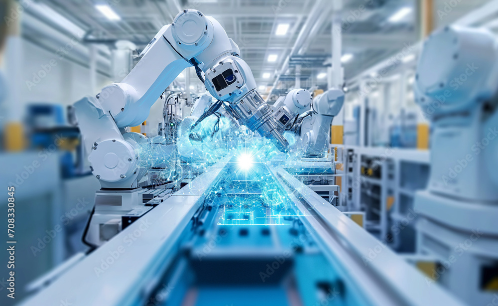 Industry 4.0 smart factory interior showcases advanced automation