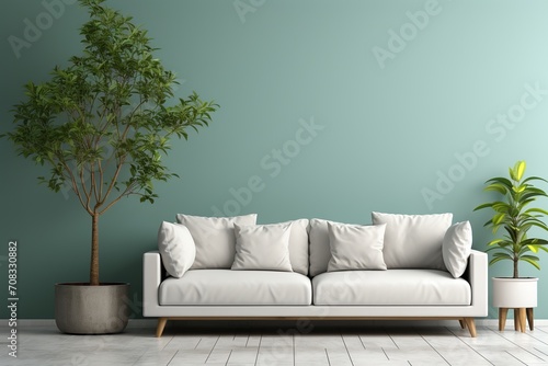 Cozy sofa with cushions in living room © Stocknterias