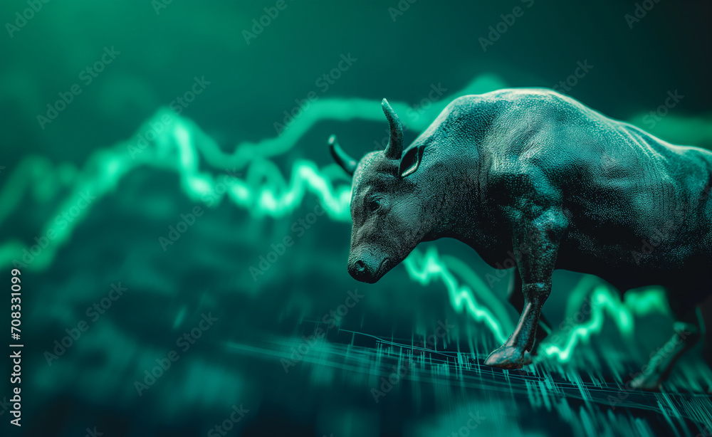 Stock market bull market trading Up trend of graph green background rising price.